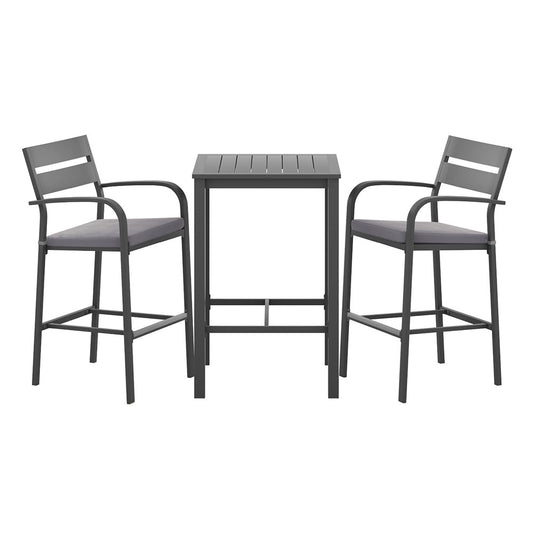 Gardeon 3Pcs Outdoor Bar Set Stools Dining Chairs Table Patio Aluminium Bistro Set Black
