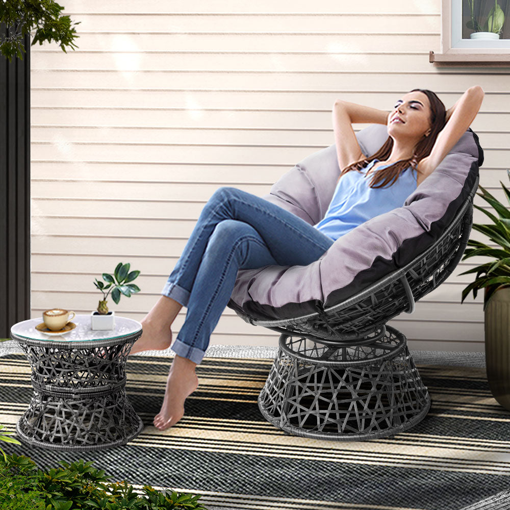 Papasan Chair Wicker Table Garden Furniture Grey