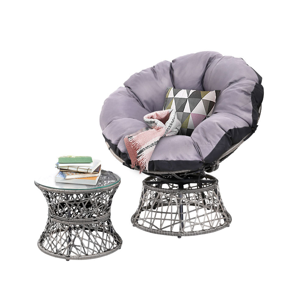 Papasan Chair Wicker Table Garden Furniture Grey