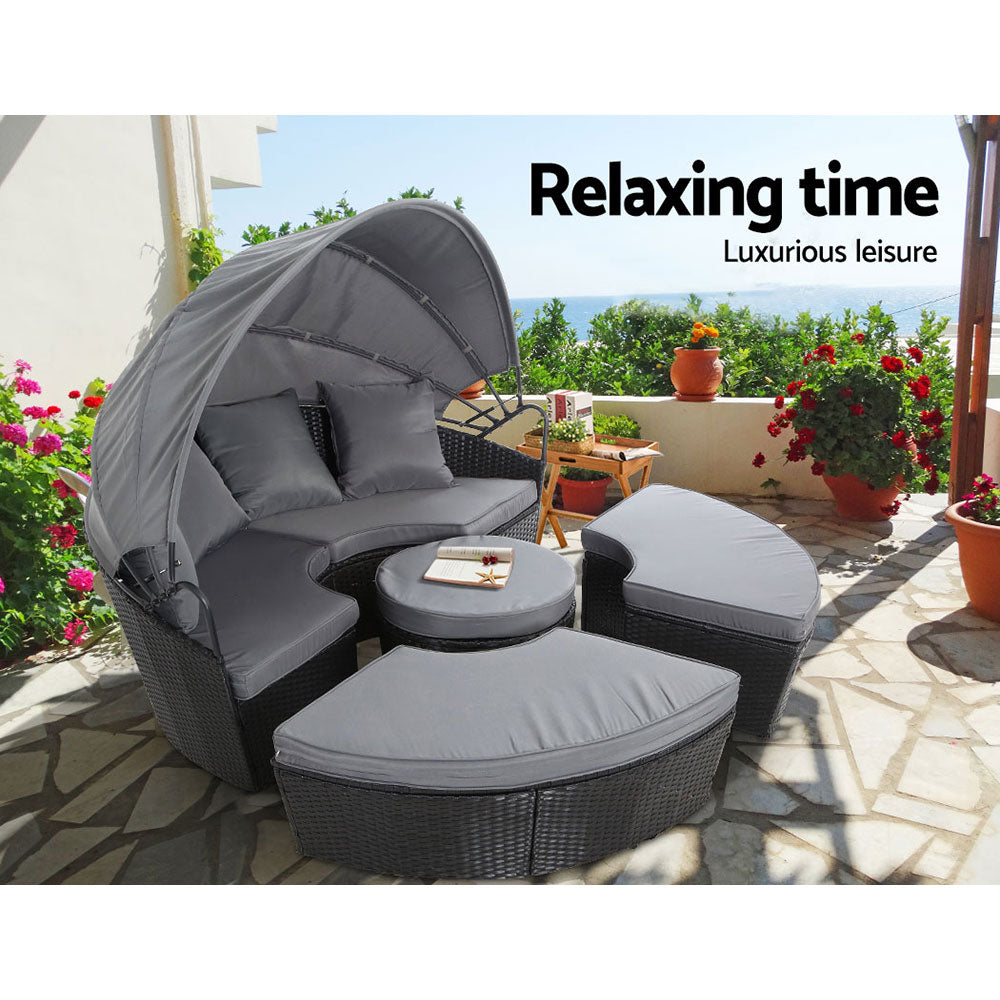 Sun Lounge Setting Wicker Lounger Day Bed Patio Outdoor Furniture 