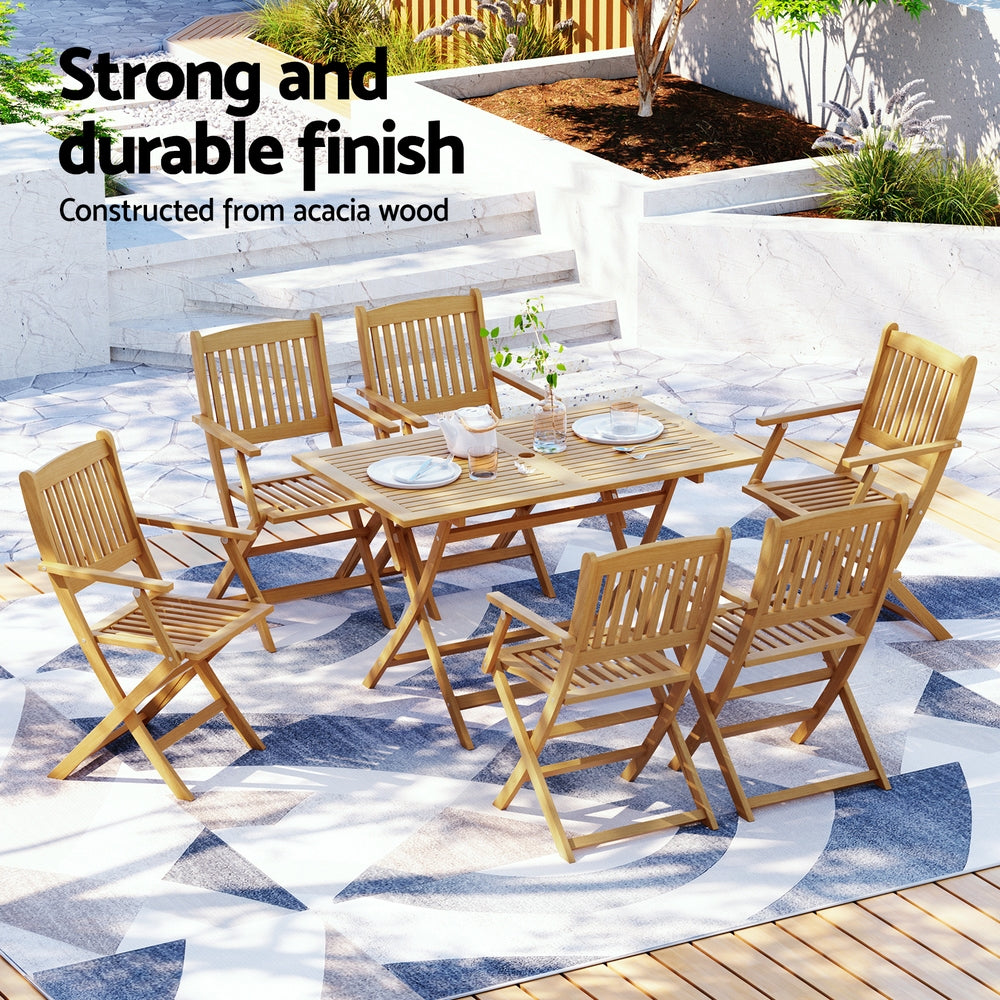 Gardeon Outdoor Dining Set 7 Piece Wooden Table Chairs Setting Foldable